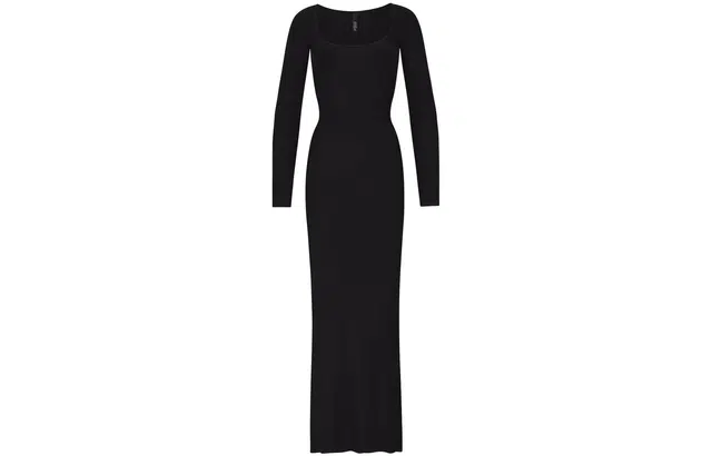 skims SOFT LOUNGE PETITE LONG SLEEVE DRESS ONYX