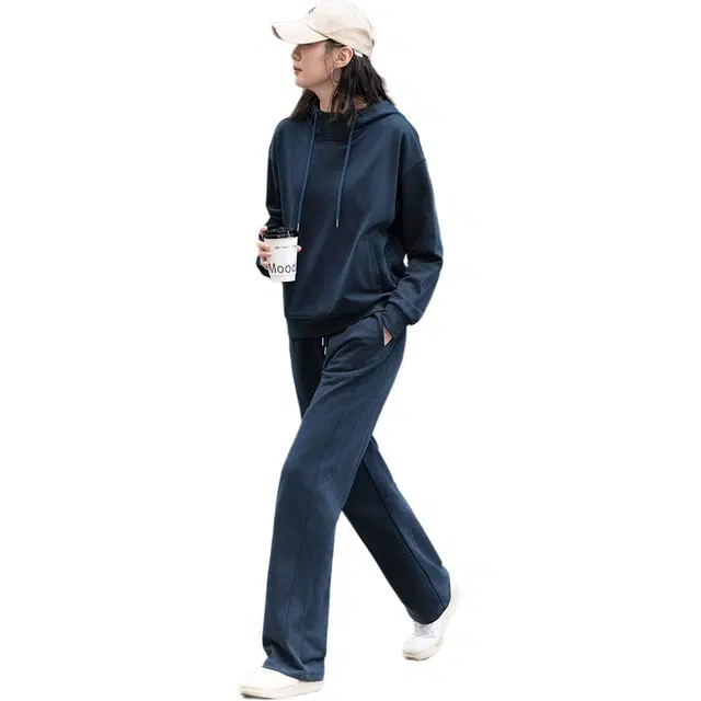 【dme】 连帽长袖上衣纯色简约长裤卫衣套装 女款 藏青