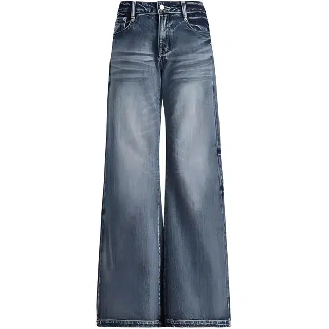 么宁 时尚百搭宽松微喇牛仔裤 女款 复古蓝