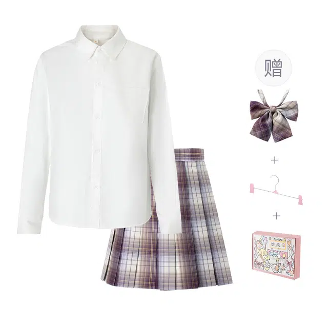 日暮星河 学院风休闲时尚长袖上衣日系百褶裙衬衫套装 女款 枫林尽染