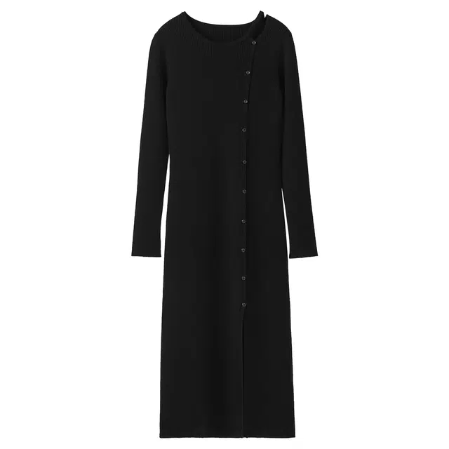 法儿家 夜之舞步秋冬早春韩系气质感长款针织连衣裙 女款 黑色