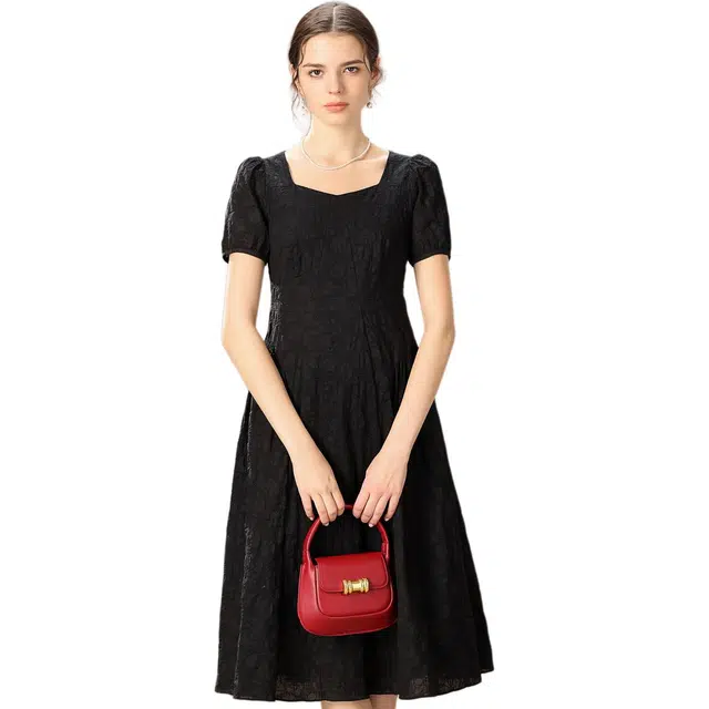 粉红玛琍 气质百搭舒适短袖连衣裙 女款 黑色