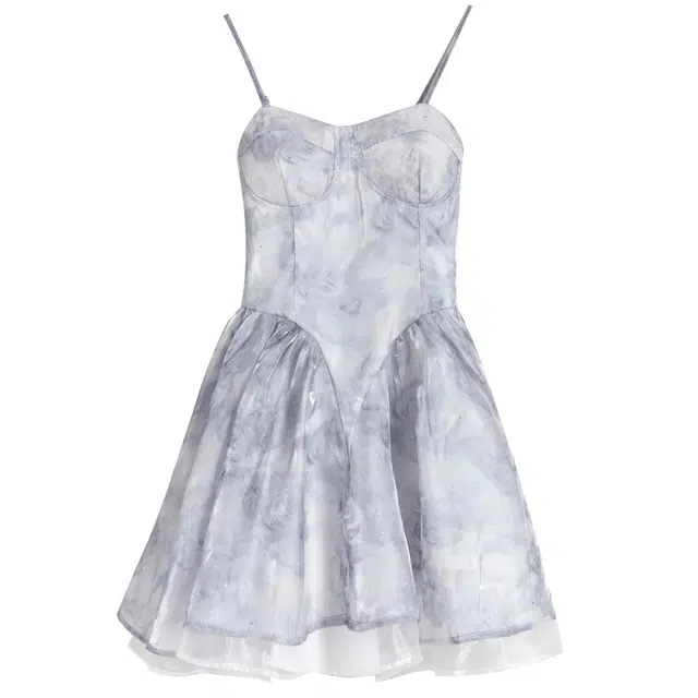 九条喵 收腰抹胸玫瑰扎染蓬蓬吊带连衣裙 女款 蓝色