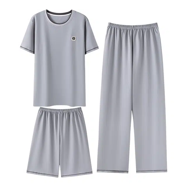 向薇 三件套圆领短袖可外穿家居服睡衣套装 男款 图片色