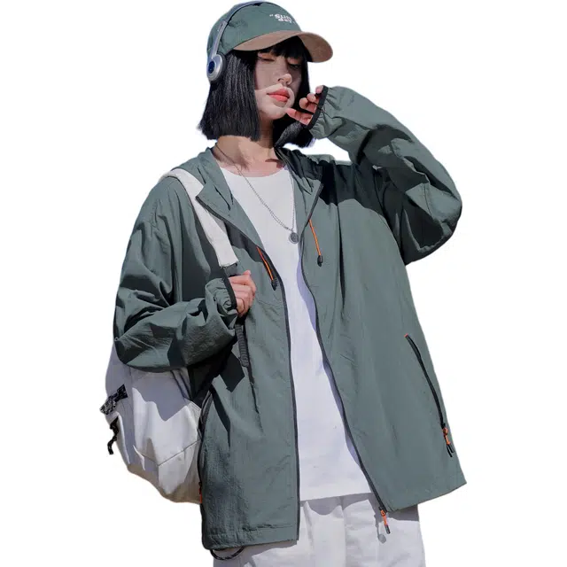 黑恐龙 潮牌百搭轻薄简约出行户外运动休闲舒适时尚透气连帽防晒服 男女同款