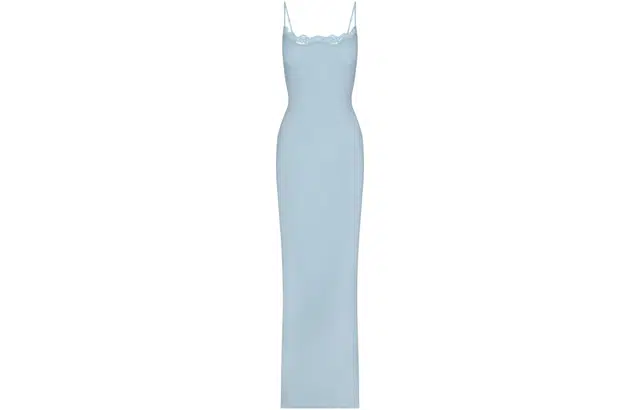 SKIMS FITS EVERYBODY LACE LONG SLIP DRESS DENIM
