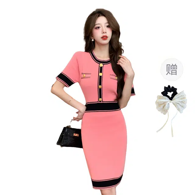 涂诗菲 法式时尚修身显瘦收腰小香风辣妹包臀针织长裙 女款