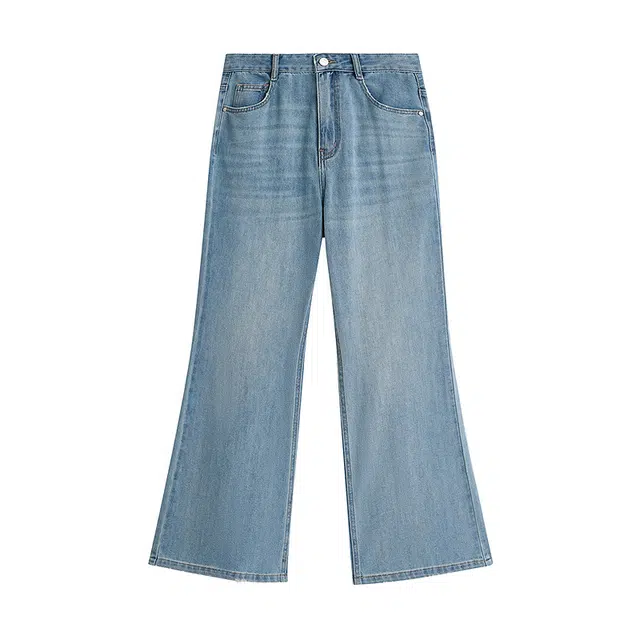 茵曼 复古水洗微喇修身显瘦牛仔裤长裤 女款 牛仔蓝