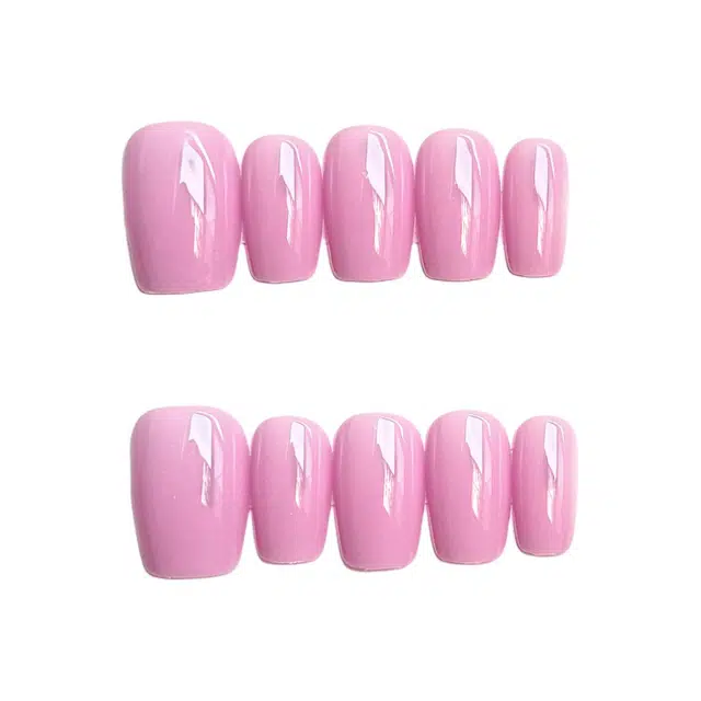 计轩 粉嫩气质喷胶全贴显白可拆卸  穿戴甲 方型皮粉色纯色 镜面