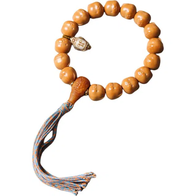 得笙陌 雕刻小熊珠搭配耗牛骨佛头 手持串创意流苏 猴头核桃 手串 男女同款情侣款