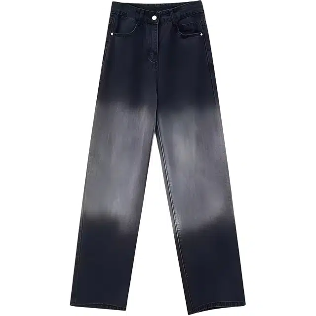 哒头下雨不愁 水洗宽松高腰拖地直筒牛仔裤 女款 黑色渐变
