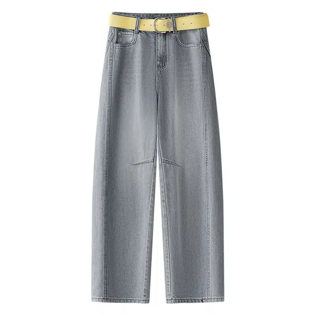 潞优野 薄款美式宽松显瘦阔腿牛仔裤 女款 灰色