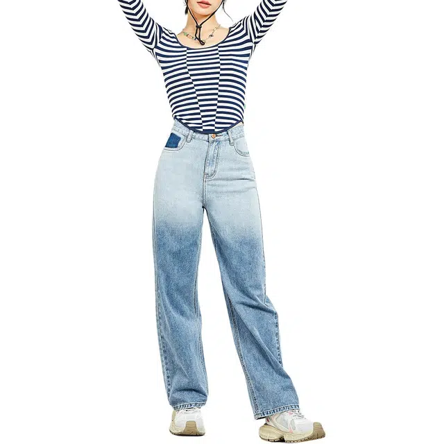 木果果木 渐变设计时尚百搭牛仔裤 宽松 女款 牛仔蓝