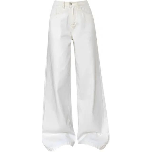 哒头下雨不愁 纯色复古舒适牛仔裤 女款 白色