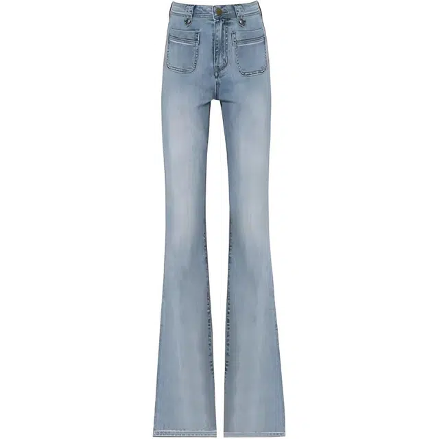 么宁 浅色高腰微喇显瘦弹力喇叭阔腿长裤垂感拖地修身显瘦百搭牛仔裤 男女同款 浅蓝色