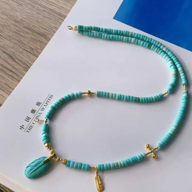 灵运宝 转运招财一物一图湖北原矿直切 无油无水 绿松石 名贵玉石项链 男女同款情侣款