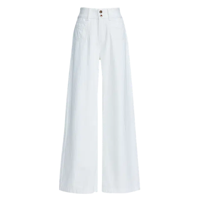 拾籍 慵懒风阔腿裤水洗垂感高腰显瘦牛仔裤 女款 白色