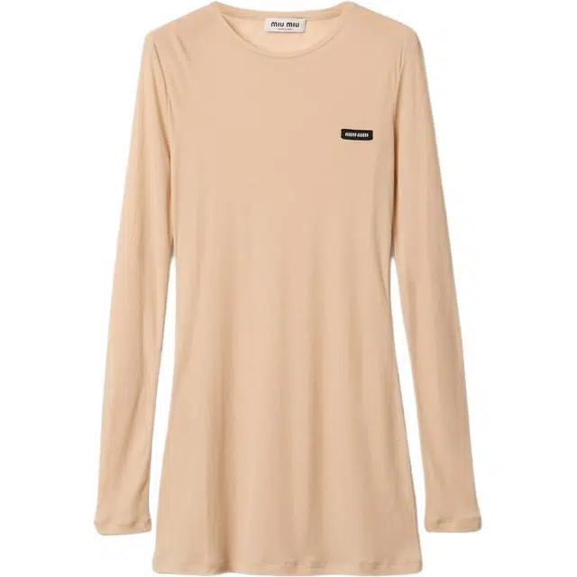 Miu Miu Crew Neck Dress Light Beige