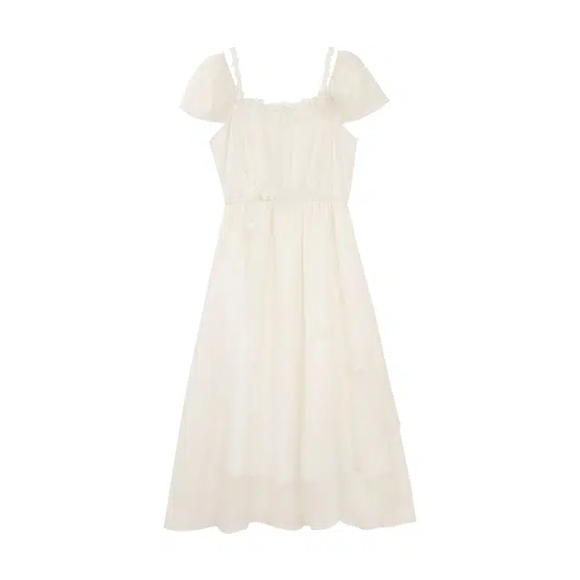 鹿向南 海岛小调法式气质度假风设计感收腰长裙短袖连衣裙 女款 米白色