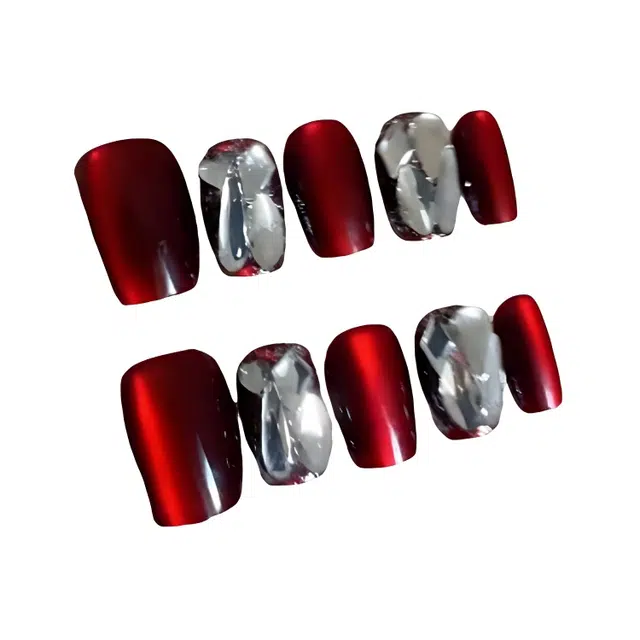 计轩 高级感 纯手工  穿戴甲 短梯红色跳色 镶钻