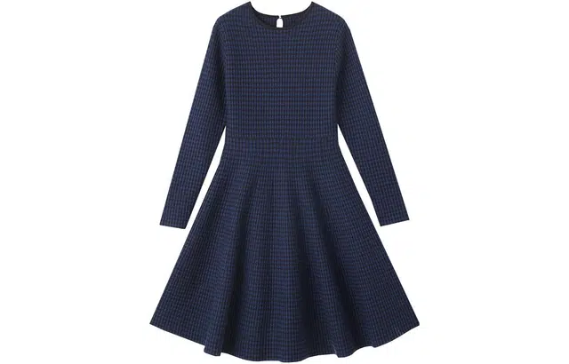 【dme】 纯色圆领长袖连衣裙 藏蓝色