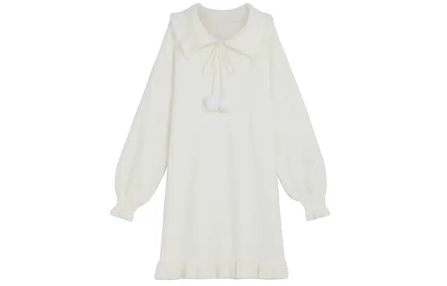 森女部落 原创秋冬打底裙纯色基础款针织内搭连衣裙长袖裙子宽松秋冬 女款 白色