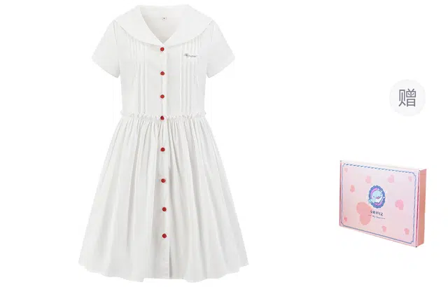 东鲸岁时记 学院风海军领纯色短袖连衣裙 女款 礼盒装 白色