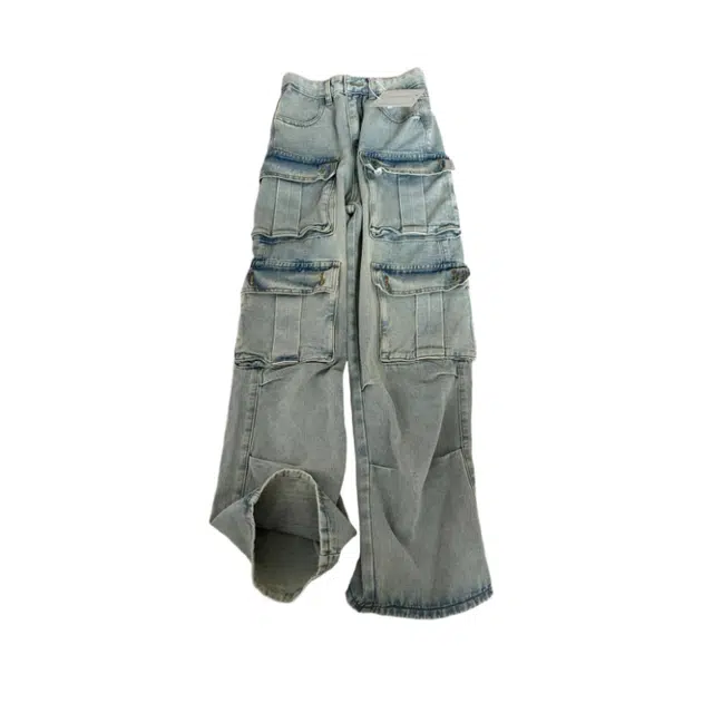 桴生 美式复古高腰宽松休闲显瘦工装牛仔裤 女款 蓝色