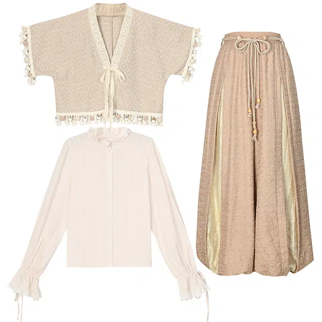 森女部落 原创复古异域风上衣纯色简约内搭高腰宽松下衣休闲套装 女款 游牧少女