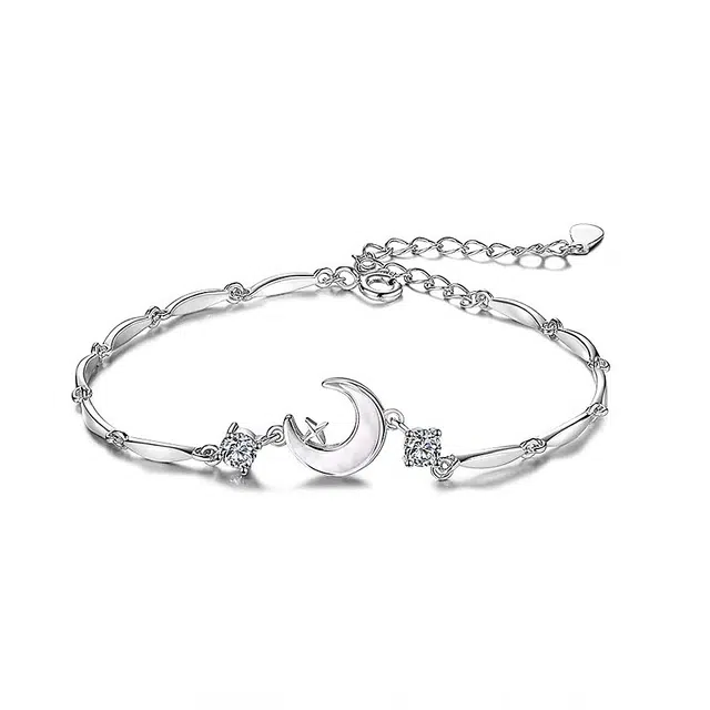 克兰茜 月落星河 摘星揽月拼接链 小众轻奢冷淡风高级感 森系简约精致甜美璀璨星月 日常通勤精致百搭 精美礼盒 可调节 铜 手链 女款