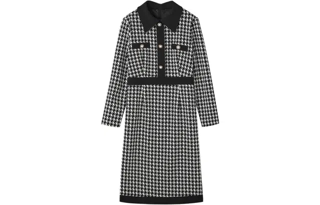 【dme】 格纹千鸟格长袖连衣裙 黑色