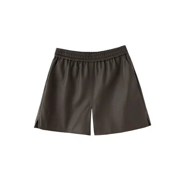 花栗鼠小姐 纯色百搭高腰宽松三分裤休闲短裤 女款 褐色