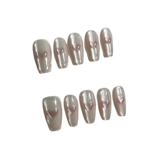 计轩 爱心白月光  穿戴甲 中长款透明粉晕染 猫眼