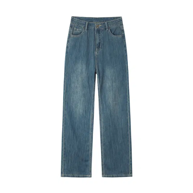 玫丝朵 复古慵懒舒适高腰宽松牛仔裤 女款 怀旧蓝