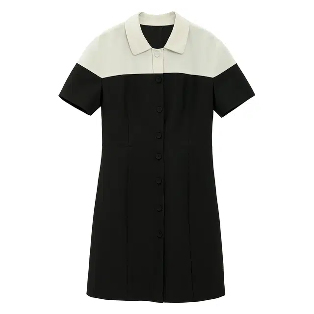 法儿家 优雅间奏夏季韩系收腰短袖连衣裙 女款 黑色