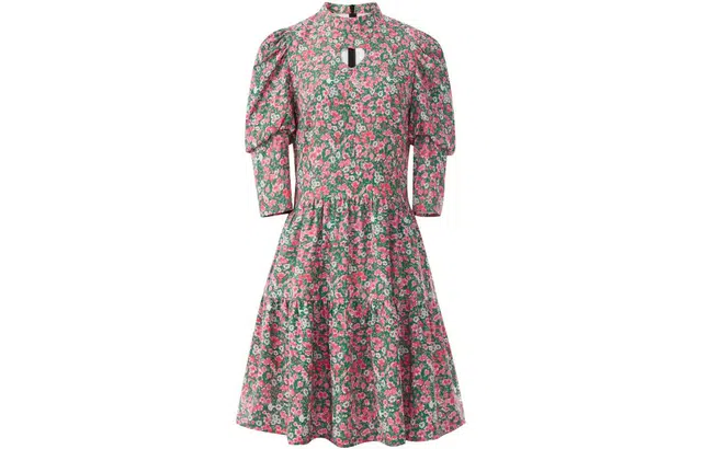 太平鸟 碎花灯笼袖收腰镂空茶歇五分袖连衣裙