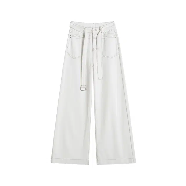 法文箱子 高腰宽松垂感设计阔腿牛仔裤 女款 白色