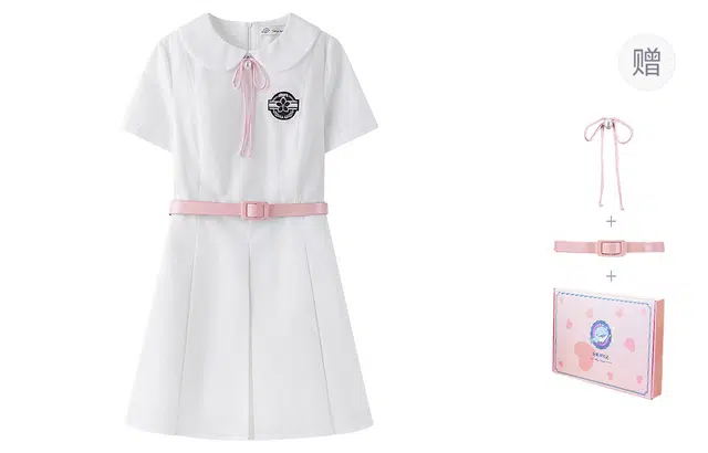 东鲸岁时记 学院风纯色收腰显瘦短袖连衣裙 女款 礼盒装 白色连衣裙 买赠皮带+领绳