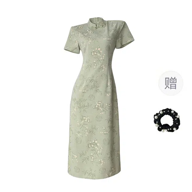 雾闪闪 复古温婉民国千金感气质改良旗袍显瘦碎花短袖连衣裙 女款