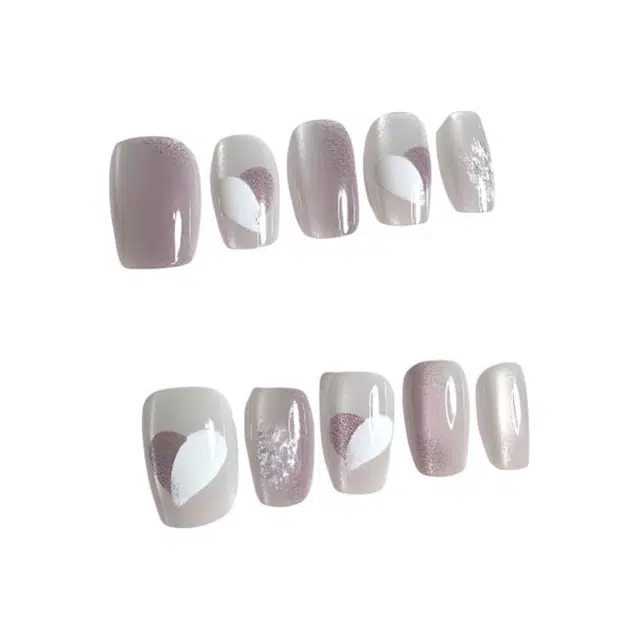 计轩 心心相念猫眼贴片纯手工  穿戴甲 中梯紫色渐变 可爱