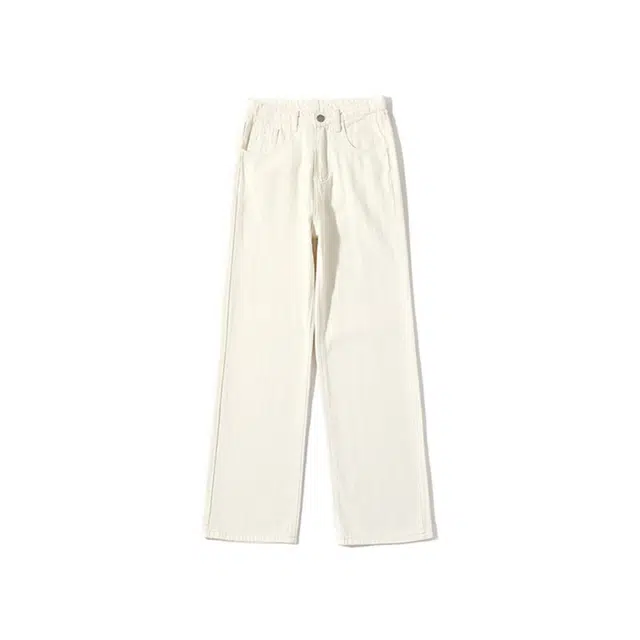 玫丝朵 美式经典百搭简约时尚宽松垂感直筒牛仔裤 女款 米白色