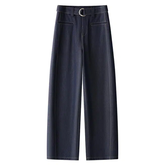 潞优野 宽松弯刀裤高腰显瘦哈伦镰刀裤子牛仔裤 女款 深蓝色