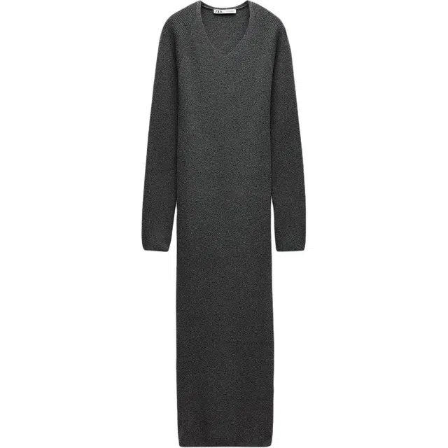 ZARA V-Neck Midi Dress Gray