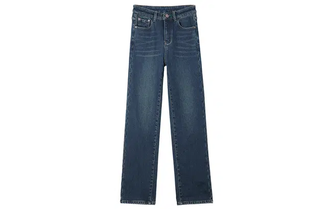 嬉皮少女 高腰加绒保暖直筒休闲牛仔裤 女款 深蓝色