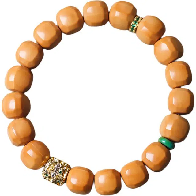 得笙陌 六方珠鎏金四方新中式文玩创意百搭 猴头核桃 手串 男女同款情侣款