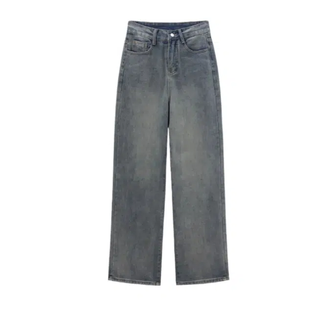 木清清 韩版怀旧女春季百搭舒适宽松显瘦高腰直筒裤子牛仔裤 女款 复古蓝