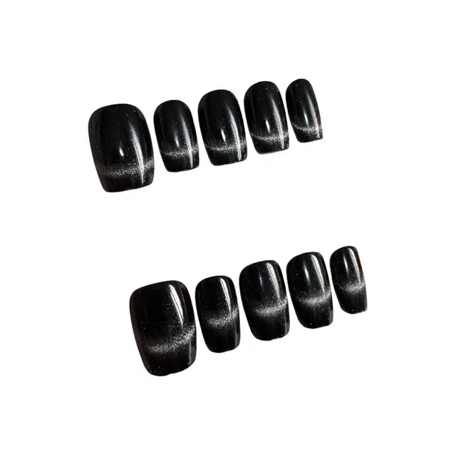 计轩 纯手工贴片半手工  穿戴甲 短圆黑色渐变 猫眼