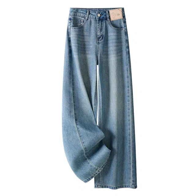 潞优野 直筒裤美式休闲裤显瘦垂感阔腿裤牛仔裤 女款 蓝色