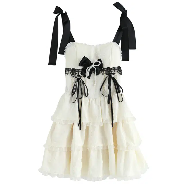 九条喵 复古学院风纯色植物花卉短款套头吊带连衣裙 女款 乳白色