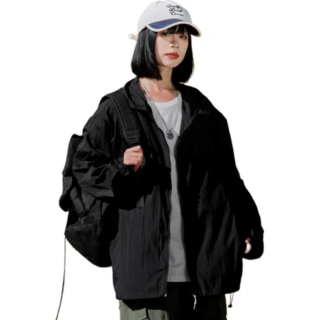 黑恐龙 潮牌连帽户外出行运动休闲宽松百搭舒适简约轻薄时尚 透气防晒服 男女同款